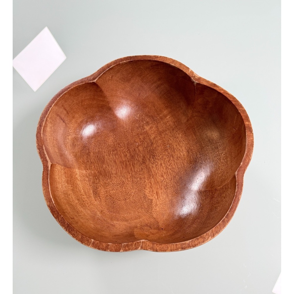 VTG Monkey Pod Handcrafted Wood Bowl Flower shape Mid-century design